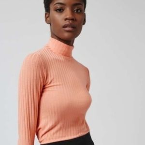 Topshop Peach Pink Ribbed Turtleneck Sz 8